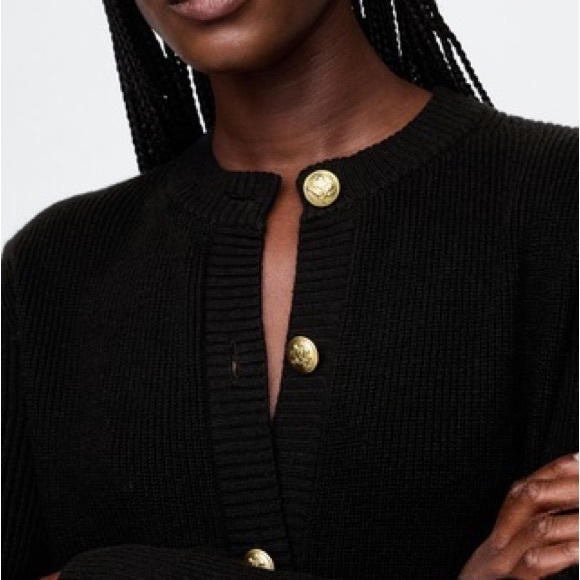 GAP Black Mini Sweater Dress with Gold Buttons - Picture 3 of 8